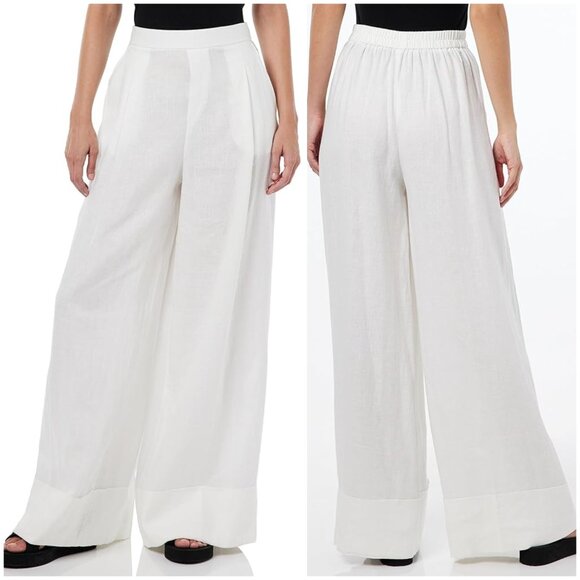 United Colors of Benetton Linen Pants Extra Wide Leg Ivory S Oversized Pleated - Picture 1 of 12